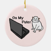 Op Mijn Computer Grappige Witte Kat Meme Keramisch Ornament (Achterkant)