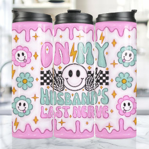 Op mijn echtgenoten Laatste Nerve Grappig 3D Opgeb Thermosbeker