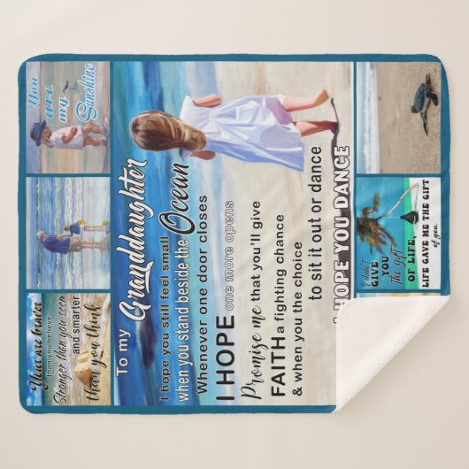 Op mijn kleindochterstrand en Zee mijn zon Sherpa Deken (Voorkant (horizontaal))