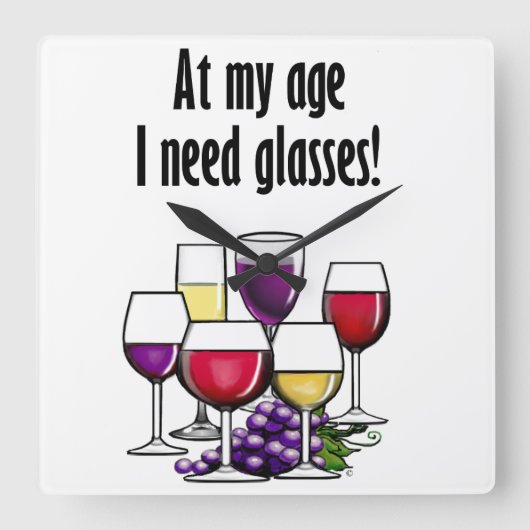 Op mijn leeftijd heb ik bril nodig. vierkante klok (Voorkant)