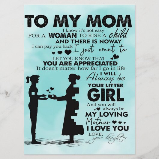 Op mijn moederontwerp | Brief aan mama Menu (Voorkant)