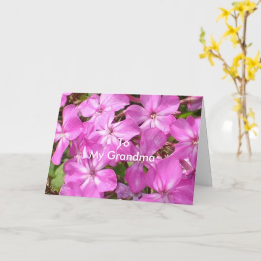 Op mijn oma verjaardag  roze bloemen kaart (Gele Bloem)