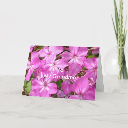 Op mijn oma verjaardag  roze bloemen kaart (Voorkant)