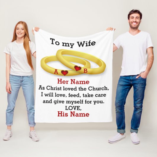 Op mijn vrouw voor haar trouwkoppel monogram fleece deken (In situ)