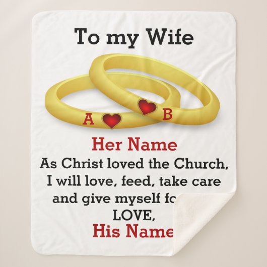 Op mijn vrouw voor haar trouwkoppel monogram sherpa deken (Voorkant)