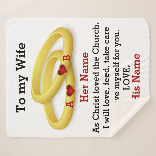 Op mijn vrouw voor haar trouwkoppel monogram sherpa deken (Voorkant (horizontaal))