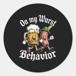 Op mijn wurst gedrag Duitse bierworst volwassenen Ronde Sticker