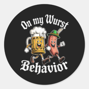 Op mijn wurst gedrag Duitse bierworst volwassenen Ronde Sticker
