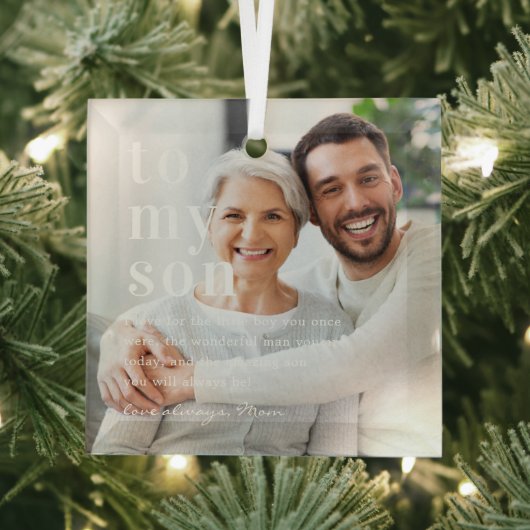 Op mijn zoon | Citaat- en fotocadeau Glas Ornament (Insitu)