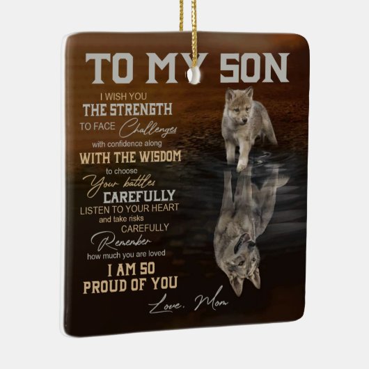 Op mijn zoon keramisch ornament (Rechts)