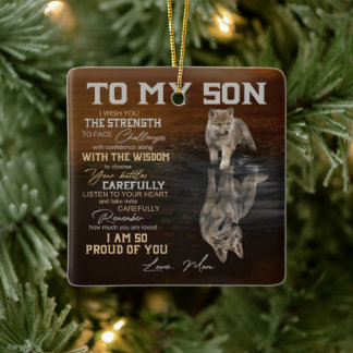 Op mijn zoon keramisch ornament