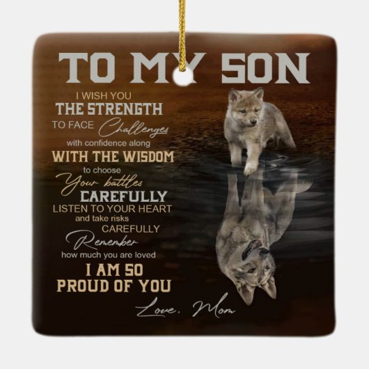 Op mijn zoon keramisch ornament (Achterkant)