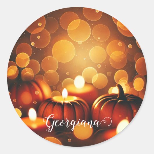 Op Naam te Vragen Glowende Pompoenen Herfst Bokeh Ronde Sticker (Voorkant)