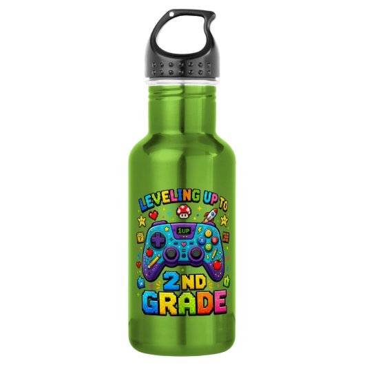 Op naar de 2e klas terug naar school gamer waterfles  (Voorkant)