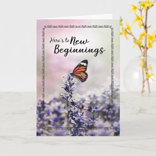 Op naar nieuwe begin met vlinder kaart (Gele Bloem)