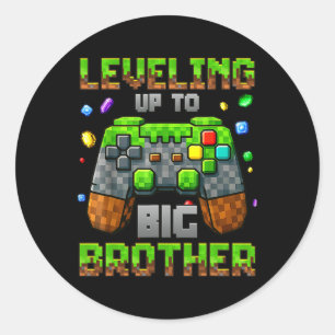 Op niveau komen tot grote broer voor gamer jongens ronde sticker