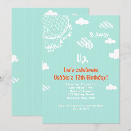 Op, omhoog en weg blauwe Uitnodiging (Voorkant / Achterkant)