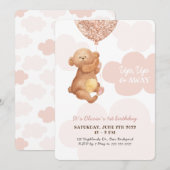 Op, omhoog en weg Teddy Bear Pink Clouds Baby Birt Kaart (Voorkant / Achterkant)