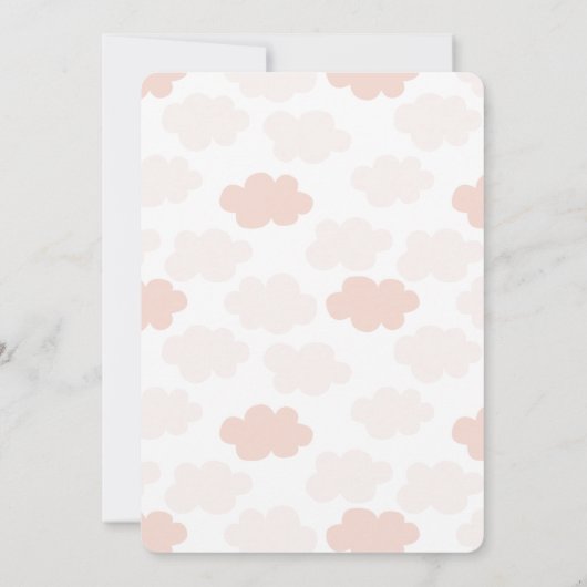 Op, omhoog en weg Teddy Bear Pink Clouds Baby Birt Kaart (Achterkant)