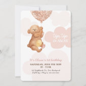 Op, omhoog en weg Teddy Bear Pink Clouds Baby Birt Kaart (Voorkant)