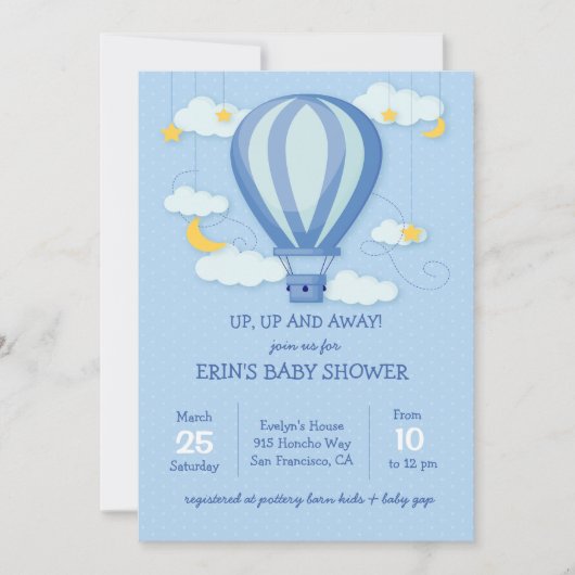 Op, omhoog, omhoog weg de Warm Baby shower van de Kaart (Voorkant)