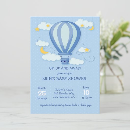 Op, omhoog, omhoog weg de Warm Baby shower van de Kaart (Staand voorkant)