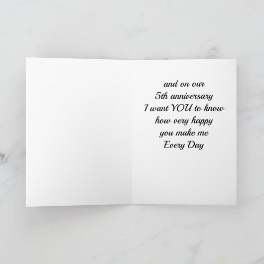 OP ONZE **5th** WEDDING JUBILEUM Card Kaart (Binnen)