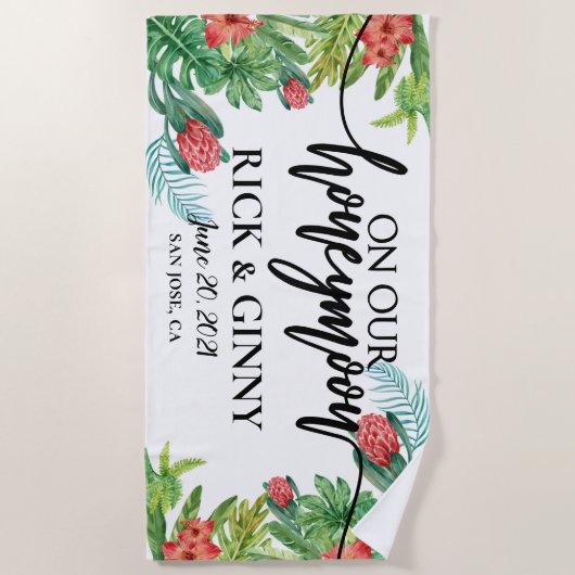 Op onze huwelijksreis - Gepersonaliseerde huwelijk Strandlaken (Voorkant)