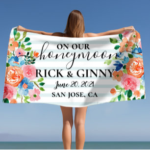 Op onze huwelijksreis - Persoonlijke Floral Honeym Strandlaken