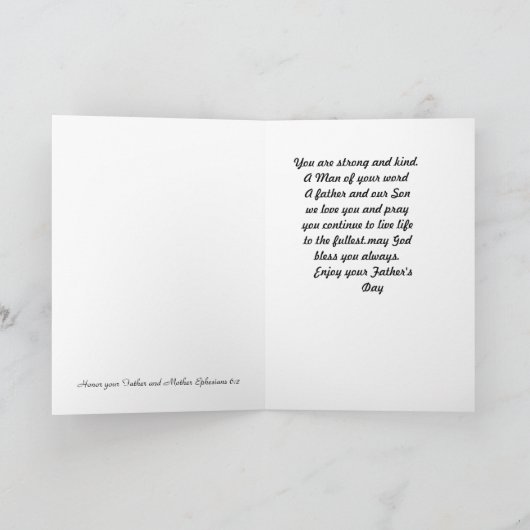 Op onze zoon Happy Vaderdag. Kaart (Binnen)