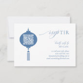 Op porselein geïnspireerde Chinoiserie QR-code ID1 RSVP Kaartje (Voorkant)