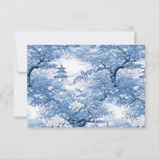 Op porselein geïnspireerde Chinoiserie QR-code ID1 RSVP Kaartje (Achterkant)