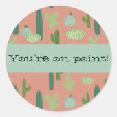 Op punt! Schattigee cactus cartoon perzik & groen Ronde Sticker (Voorkant)