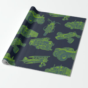 Op reis blauwe en groene rijdende voertuigen auto' cadeaupapier