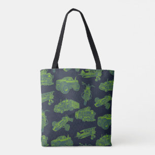 Op reis blauwe en groene rijdende voertuigen auto' tote bag