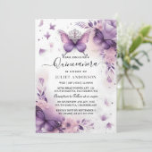Op Royal Gold Tiara Lila licht Paarse Quinceanera Kaart (Staand voorkant)