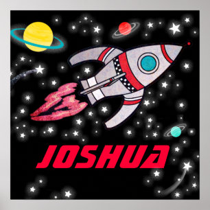 Op ruimtevaart gepersonaliseerde jongens zwart roo poster