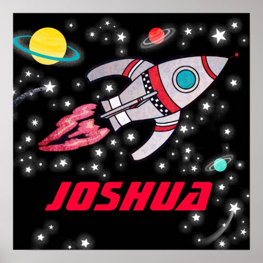 Op ruimtevaart gepersonaliseerde jongens zwart roo poster (Voorkant)