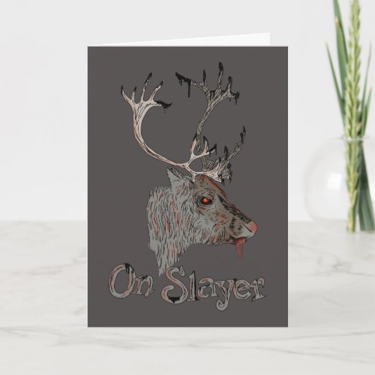 Op Slayer Reindeer Kerstmis Kaart (Voorkant)