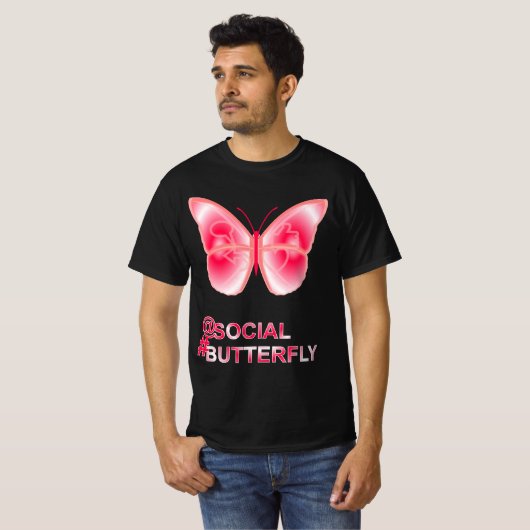 Op sociale hashtag Butterfly T-shirt (Voorkant volledig)