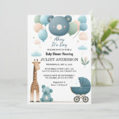 Op Soft Boho Beer Blue Cub Welkom Baby Boy Shower Kaart (Staand voorkant)