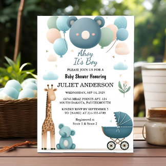 Op Soft Boho Beer Blue Cub Welkom Baby Boy Shower Kaart