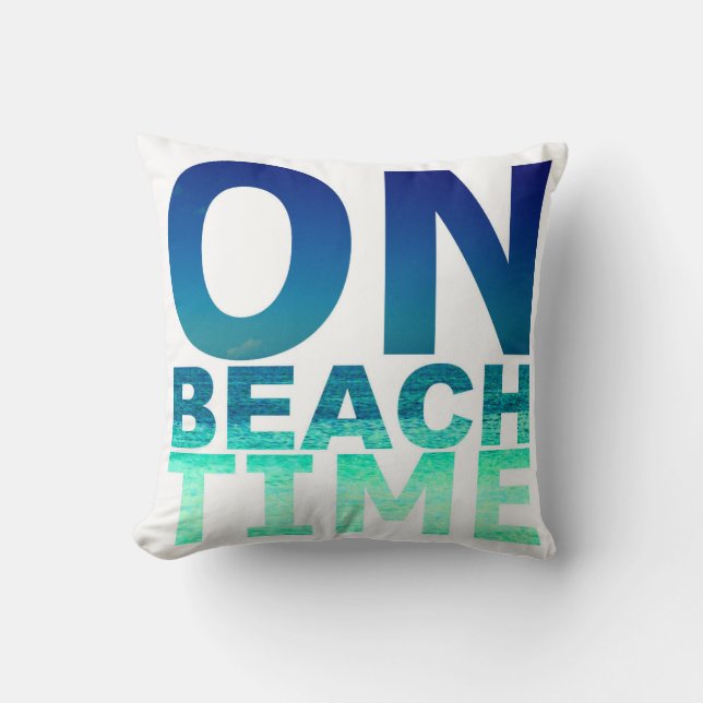 Op strand Time Blue & Turquoise Typography Pillow Kussen (Voorkant)