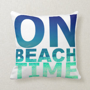 Op strand Time Blue & Turquoise Typography Pillow Kussen