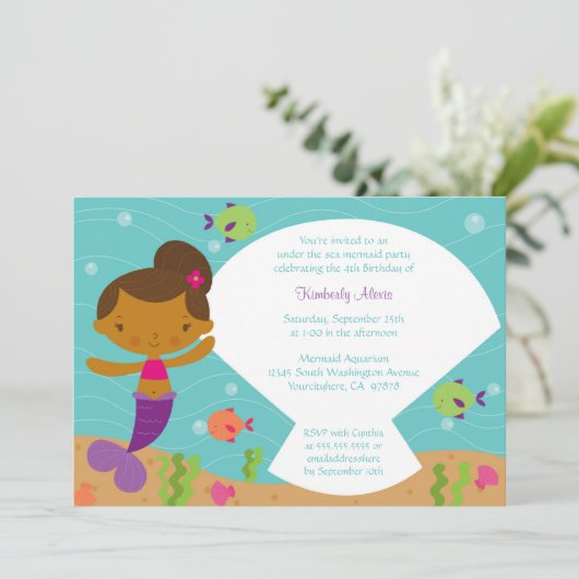 Op uitnodiging van de zee mermaid verjaardagsfeest (Staand voorkant)