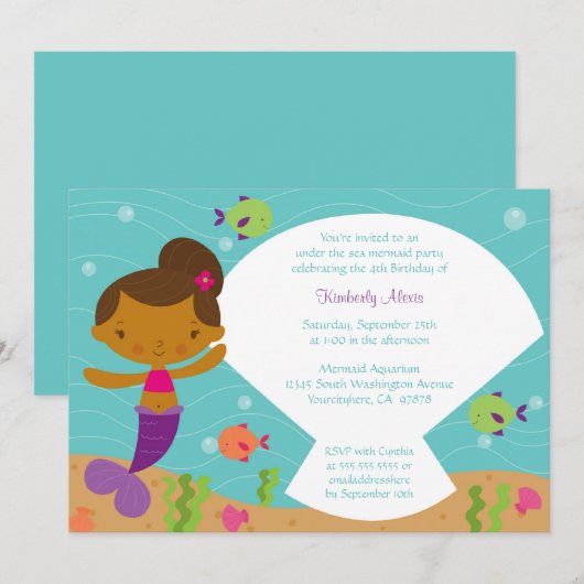 Op uitnodiging van de zee mermaid verjaardagsfeest (Voorkant / Achterkant)