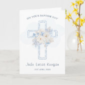 Op uw doopsel Blauw Bloemenkruis Kaart (Gele Bloem)