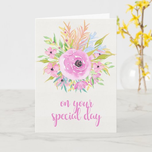 Op uw speciale dag - Waterverf bloemen Kaart (Gele Bloem)