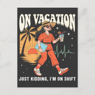 Op vakantie, grapje, ik ben op mijn werk Retro ver Briefkaart