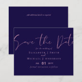 OP VERKOOP! Navy Blue Rosegold Save the Date Weddi (Voorkant / Achterkant)